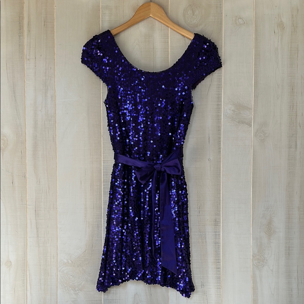 Purple Sequin Dress with Bow